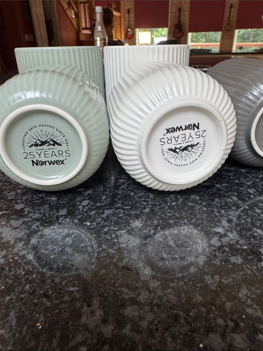 NORWEX Ribbed Ceramic Tumbler Set - 2 White, 2 Sage & 1 Gray - Picture 2 of 6